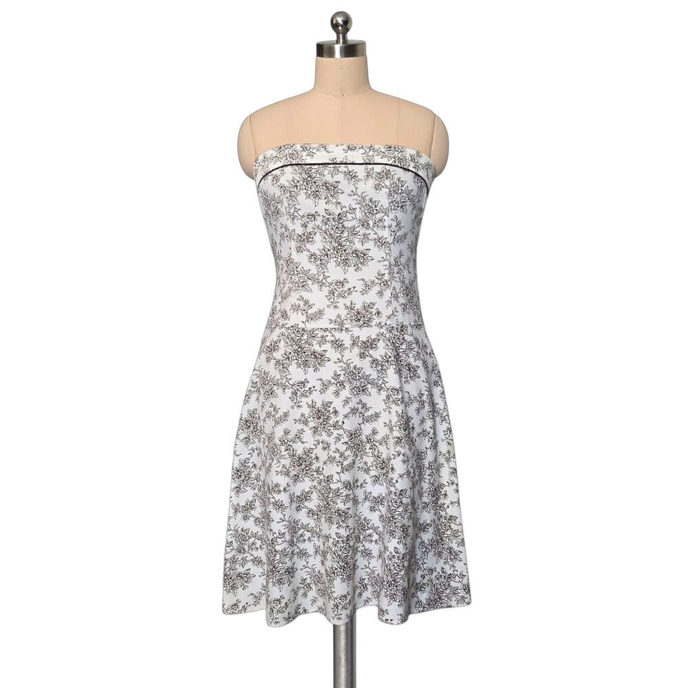 Vintage 90's Y2K JUST CHOON Brown Floral Toile Strapless Print Dress 5